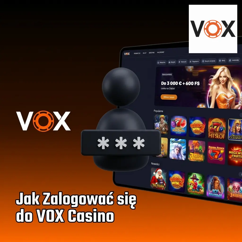 Instrukcja logowania do VOX Casino – ekran logowania z polem e-mail i hasłem